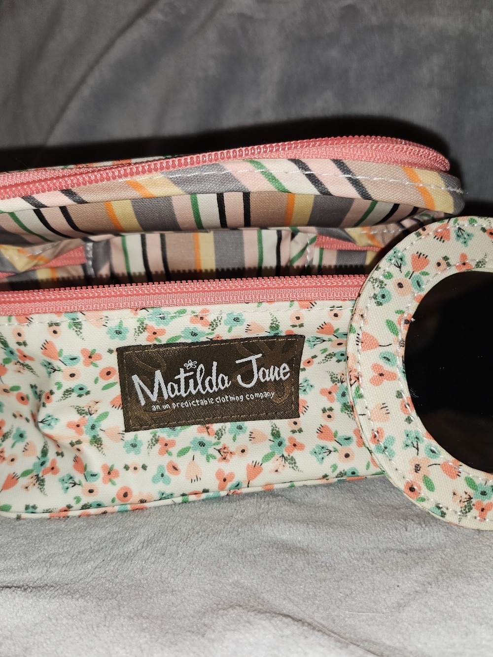 Matilda Jane Floral Cosmetic Pouch in Mint and Coral Pink